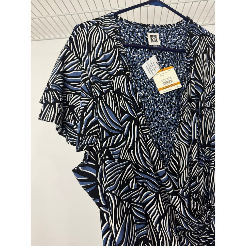 Anne Klein Faux-Wrap Flutter Sleeve Floral Print Dress Multi-Color 3X - Picture 8 of 10